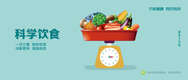 健康文明有你有我，科學飲食、一日三餐、按時吃飯、均衡營養、增強體質圍擋公益廣告，建筑工地圍擋廣告圖